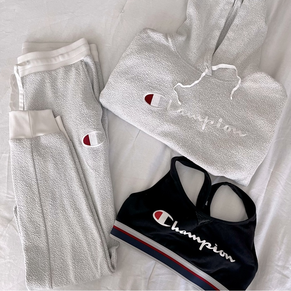 Champion Sweatshirt, Joggers, & Sports Bra Set